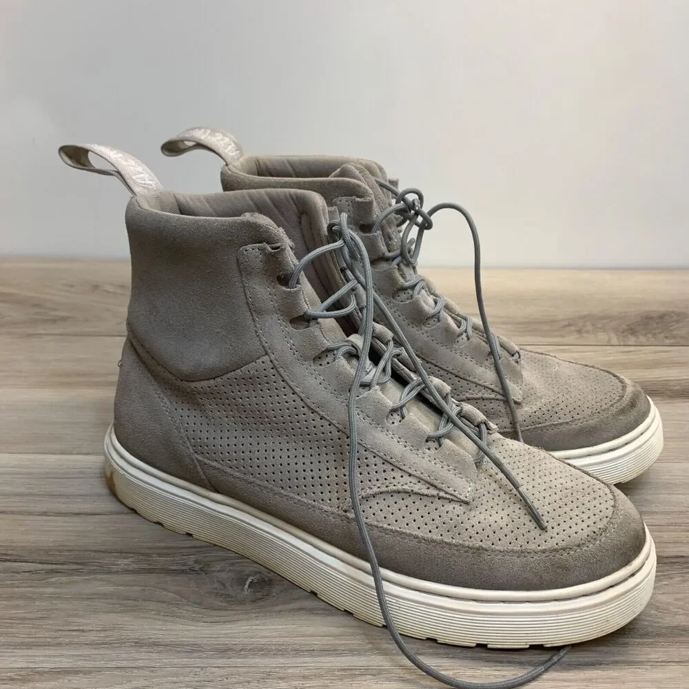 DR MARTENS Kamar High Top Sneaker Boots - Mens Size 9 -‎ Gray Suede Lace-Up Midi